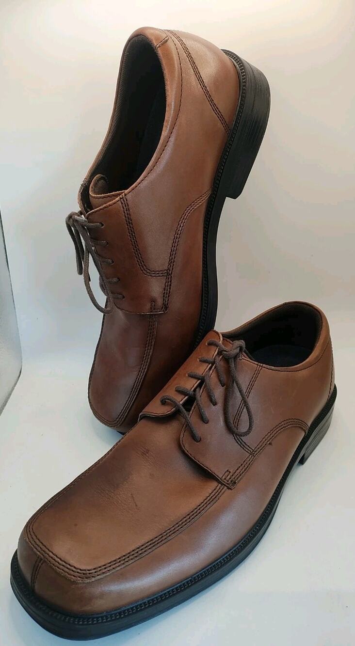 Rockport Dress Shoes Mens 13M Leader 2 Oxford Brown Leather Square Bike Toe